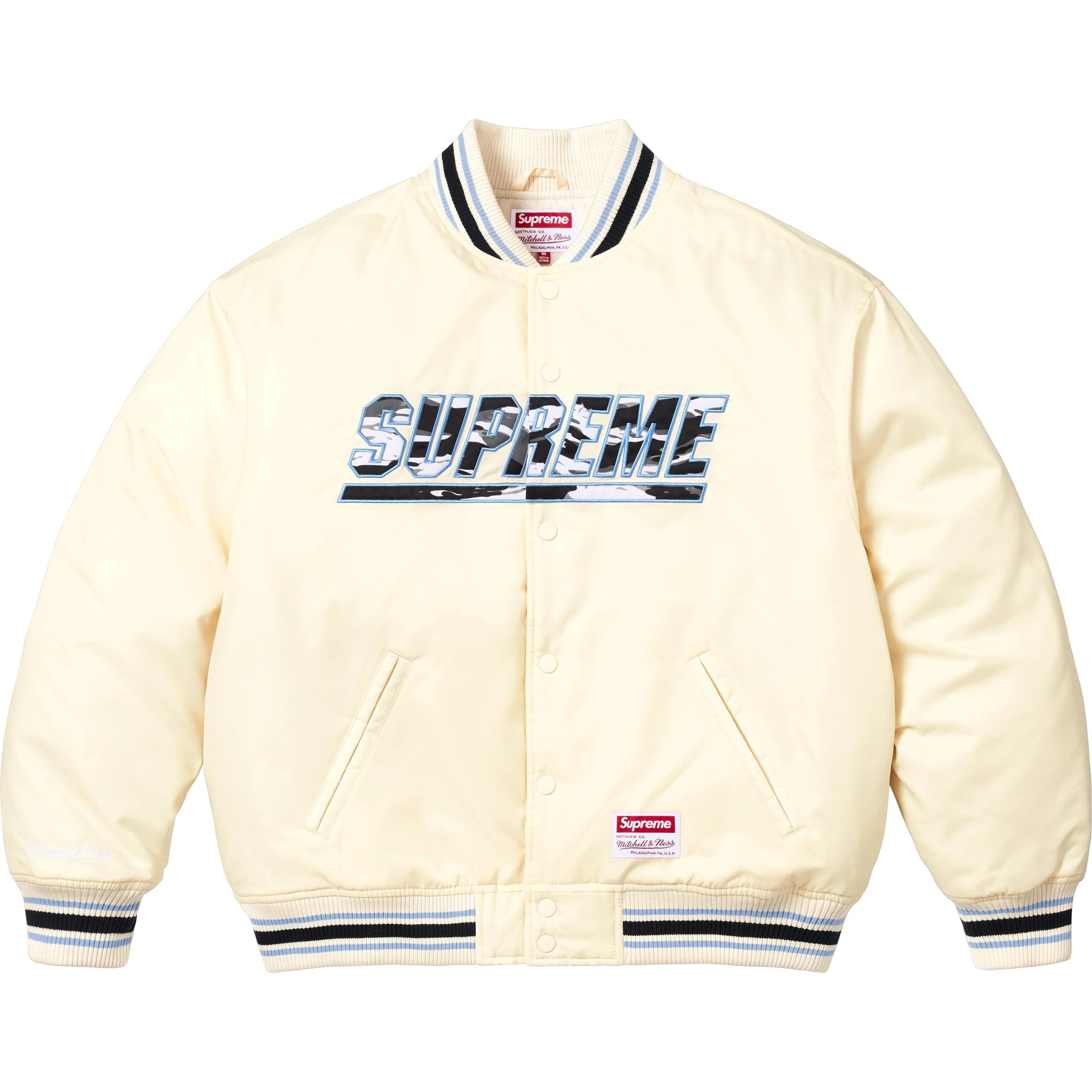 Supreme®/Mitchell & Ness® Camo Logo Varsity Jacket view 6